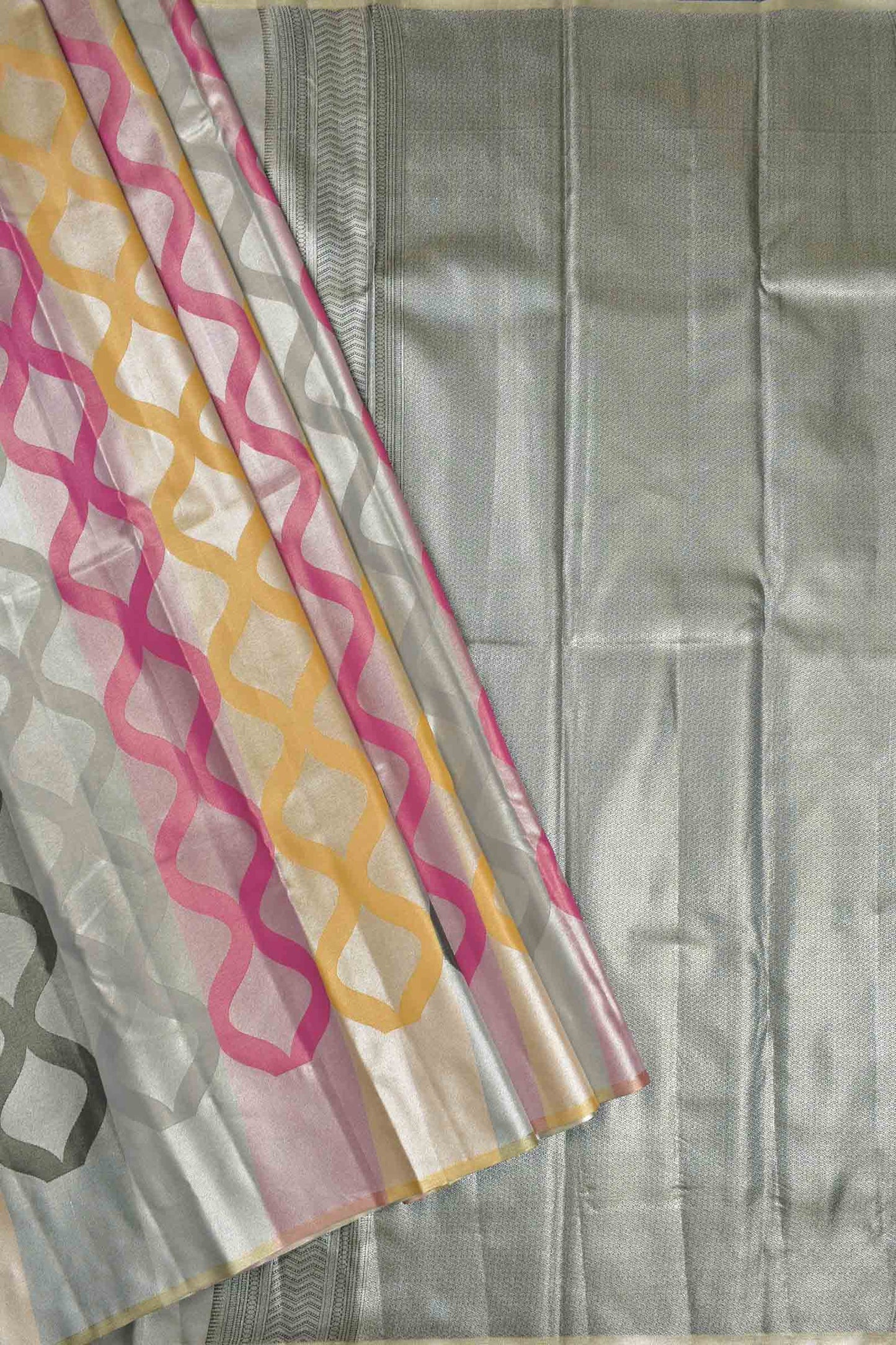 Multi Colour Semi Silk Tissue Fancy Print Silver Zari Pallu Saree