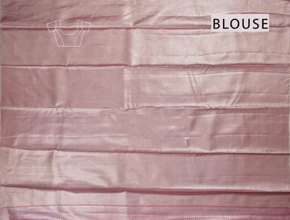 Multi Colour Semi Silk Tissue Fancy Leaves Print Pink Zari Pallu Saree