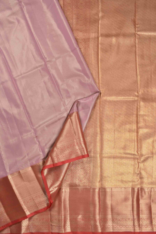Light Pink Semi Silk Tissue Fancy Mini Zari Lines Contrast Zari Border Pallu Saree