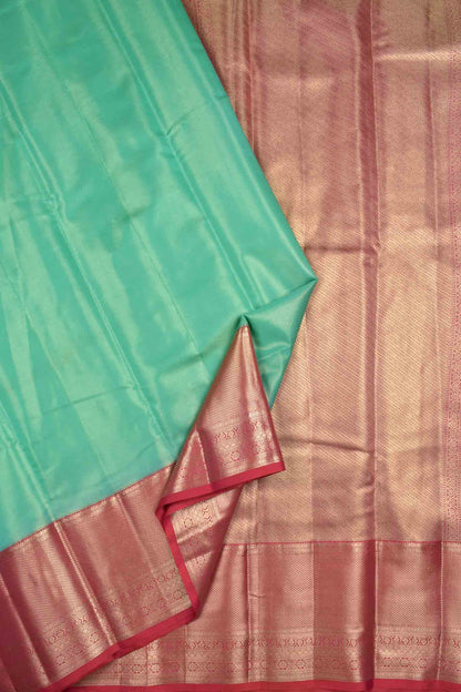 Golden Parrot Green Semi Silk Tissue Fancy Mini Zari Lines Contrast Zari Border Pallu Saree