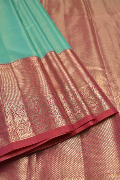 Golden Parrot Green Semi Silk Tissue Fancy Mini Zari Lines Contrast Zari Border Pallu Saree