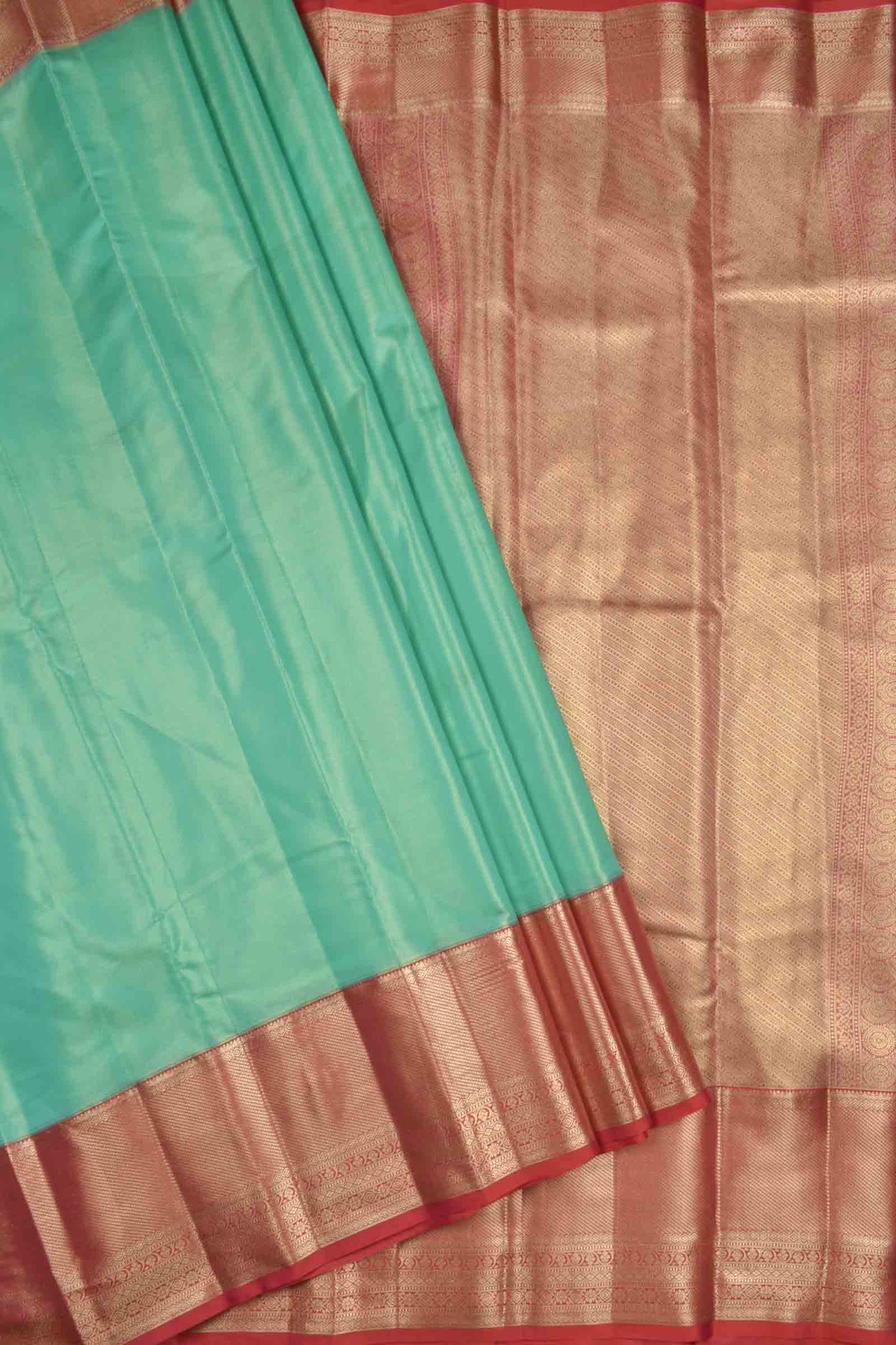 Golden Parrot Green Semi Silk Tissue Fancy Mini Zari Lines Contrast Zari Border Pallu Saree