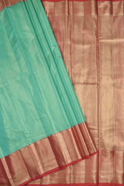 Golden Parrot Green Semi Silk Tissue Fancy Mini Zari Lines Contrast Zari Border Pallu Saree