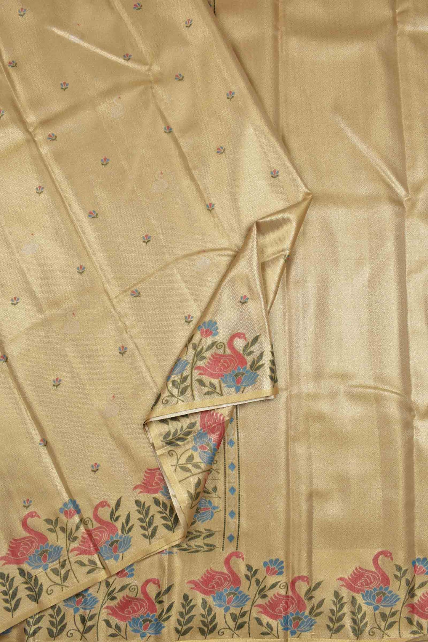 Golden Dark Sandal Semi Tissue Silk Mini Butta Print Annam Border Zari Pallu Saree