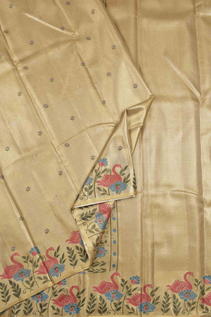 Golden Dark Sandal Semi Tissue Silk Mini Butta Print Annam Border Zari Pallu Saree