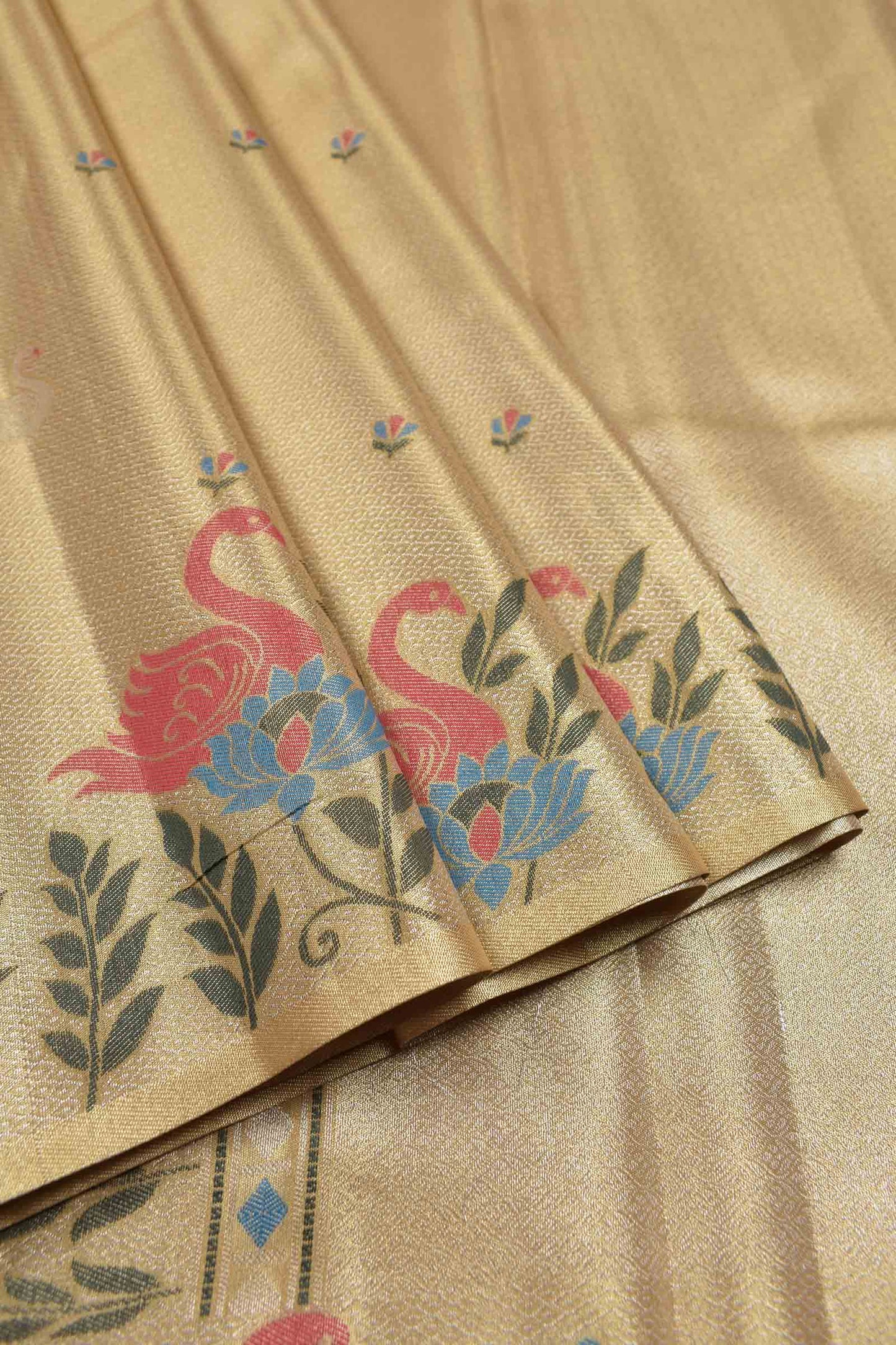 Golden Dark Sandal Semi Tissue Silk Mini Butta Print Annam Border Zari Pallu Saree