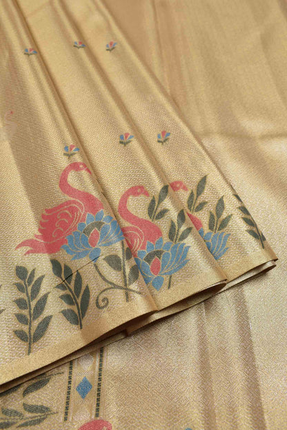 Golden Dark Sandal Semi Tissue Silk Mini Butta Print Annam Border Zari Pallu Saree