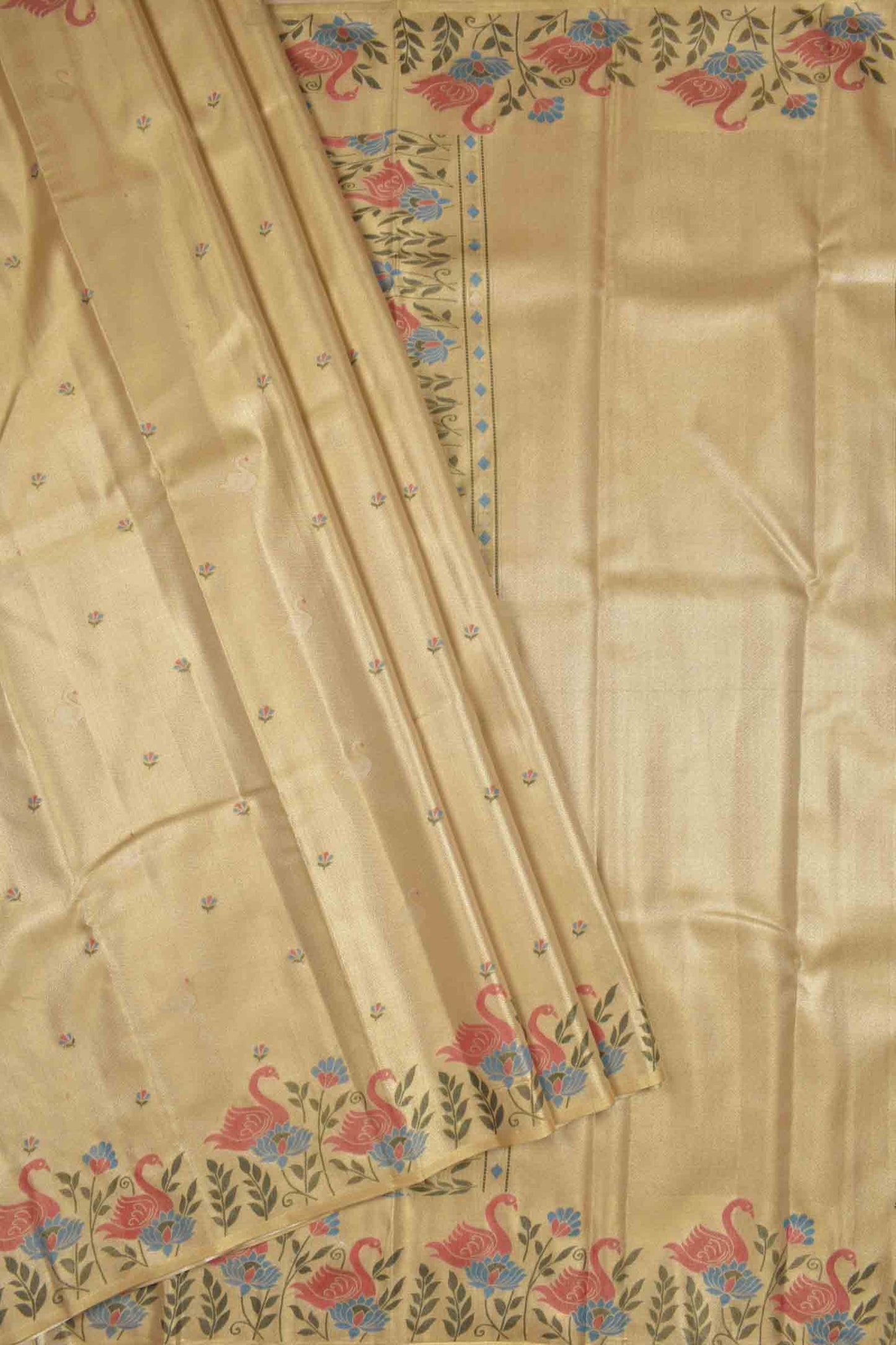 Golden Dark Sandal Semi Tissue Silk Mini Butta Print Annam Border Zari Pallu Saree