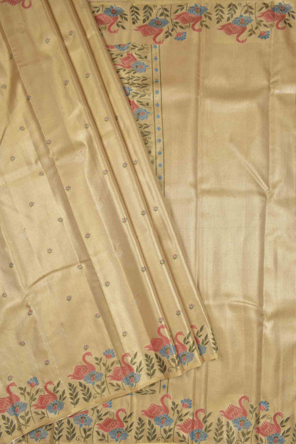 Golden Dark Sandal Semi Tissue Silk Mini Butta Print Annam Border Zari Pallu Saree