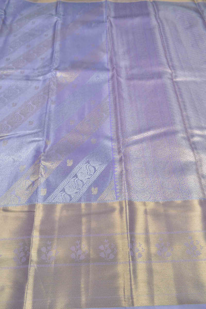 Light Voilet Semi Silk Tissue Fancy Peacock Print Zari Border Saree