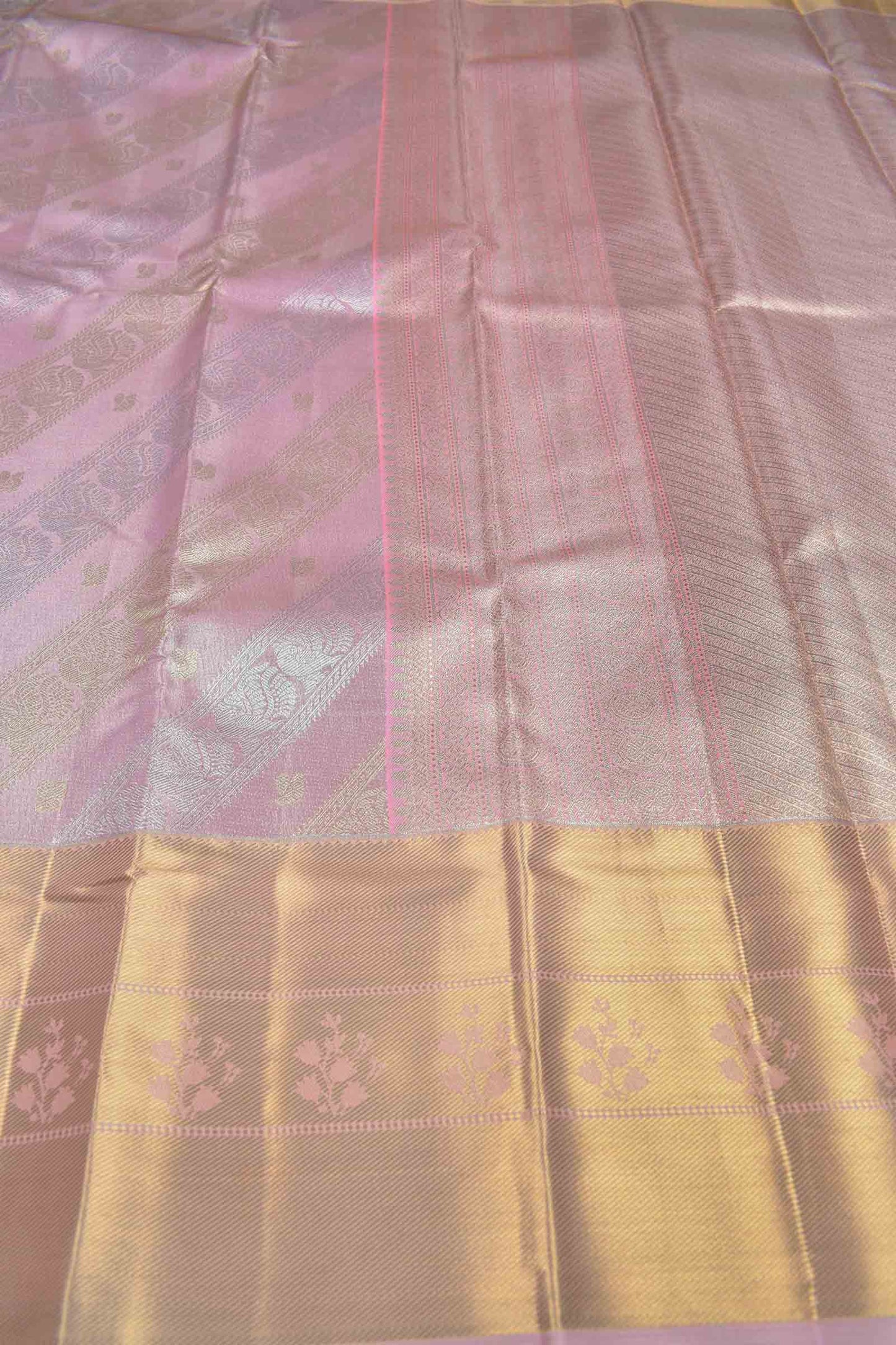 Light Pink Semi Silk Tissue Fancy Peacock Print Zari Border Saree