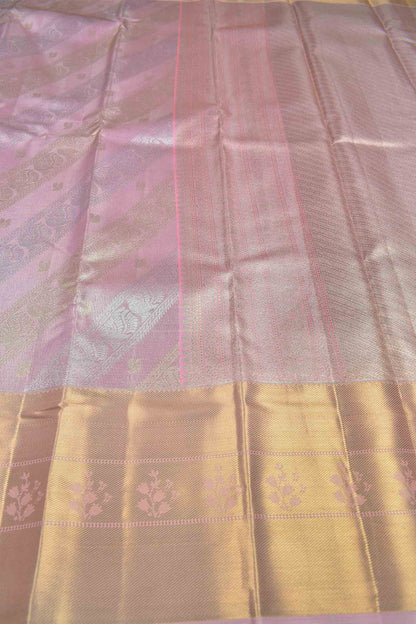 Light Pink Semi Silk Tissue Fancy Peacock Print Zari Border Saree