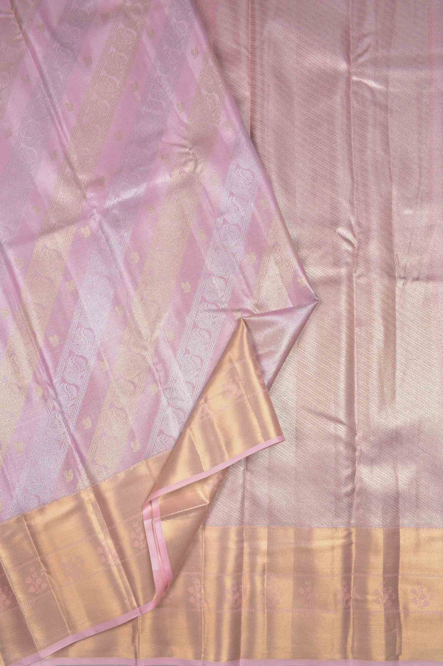 Light Pink Semi Silk Tissue Fancy Peacock Print Zari Border Saree