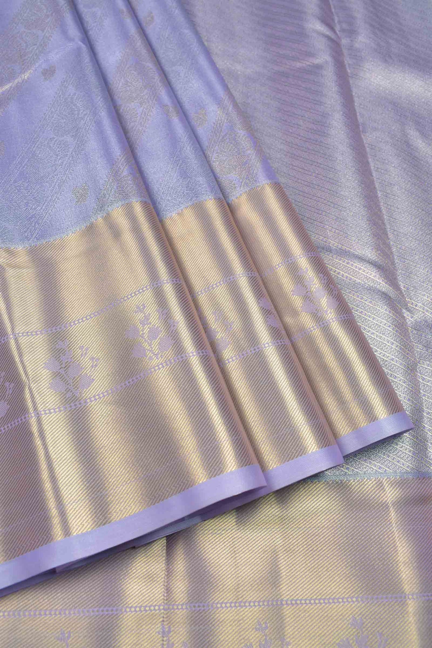 Light Voilet Semi Silk Tissue Fancy Peacock Print Zari Border Saree