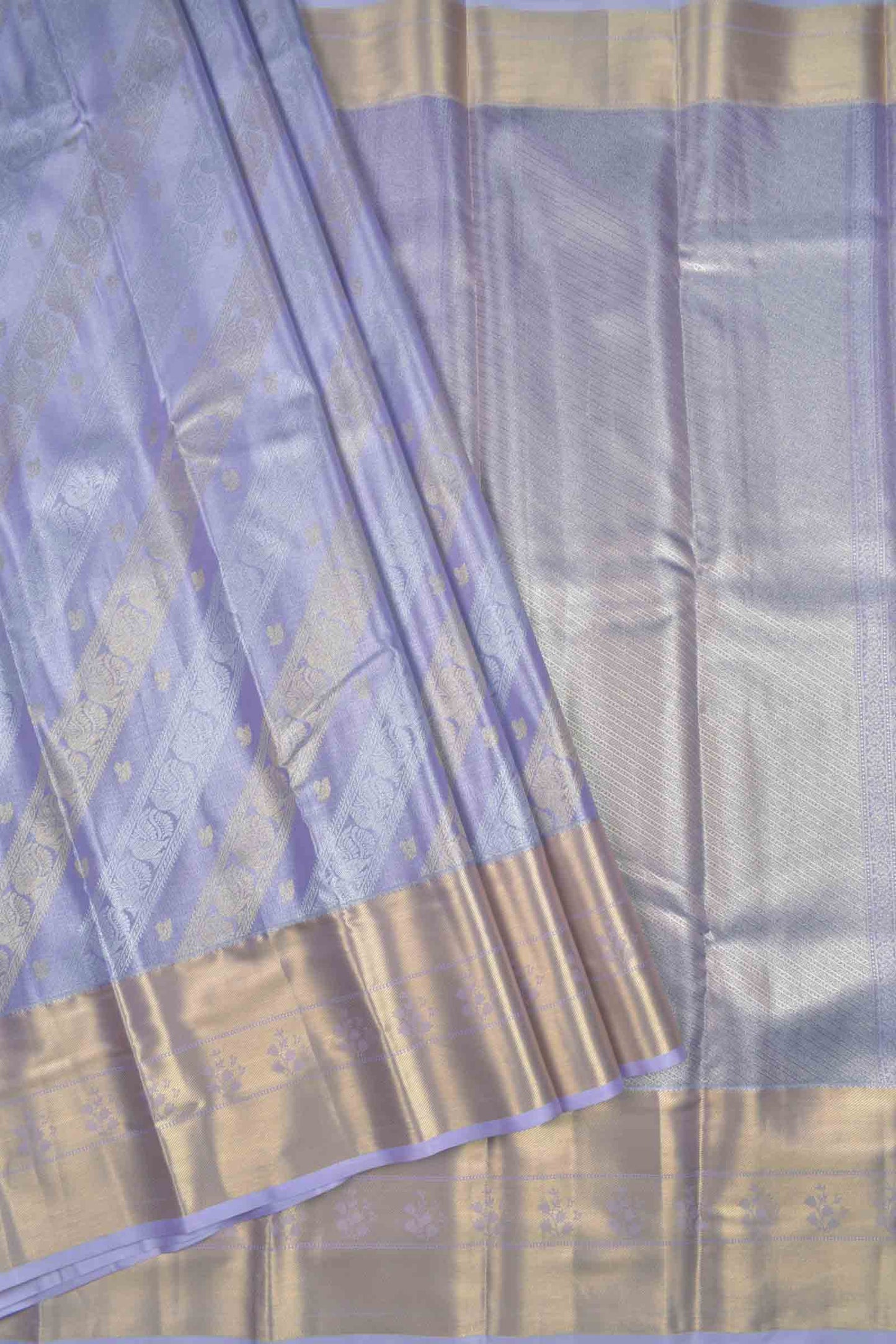 Light Voilet Semi Silk Tissue Fancy Peacock Print Zari Border Saree