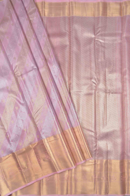 Light Pink Semi Silk Tissue Fancy Peacock Print Zari Border Saree