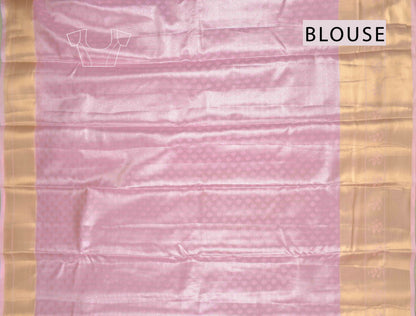 Light Pink Semi Silk Tissue Fancy Peacock Print Zari Border Saree