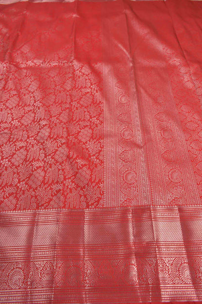 Bold Red Semi Silk Intricate Floral Body Zari Border Saree