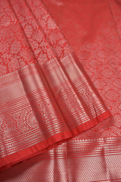 Bold Red Semi Silk Intricate Floral Body Zari Border Saree