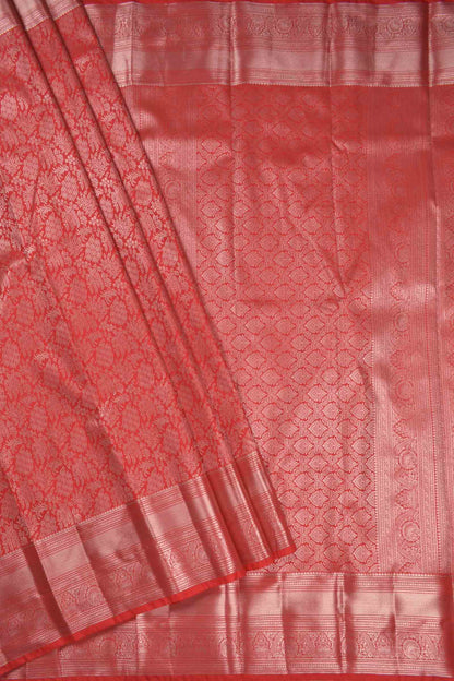 Bold Red Semi Silk Intricate Floral Body Zari Border Saree