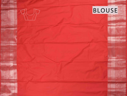 Bold Red Semi Silk Intricate Floral Body Zari Border Saree