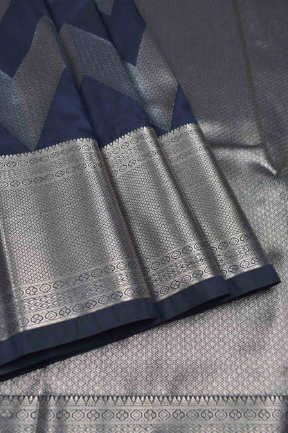 Navy Blue Semi Silk Fancy Waves Zari Border Pallu Saree