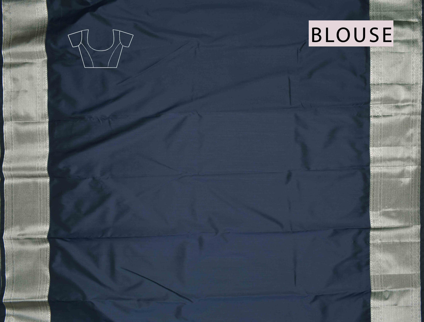 Navy Blue Semi Silk Fancy Waves Zari Border Pallu Saree