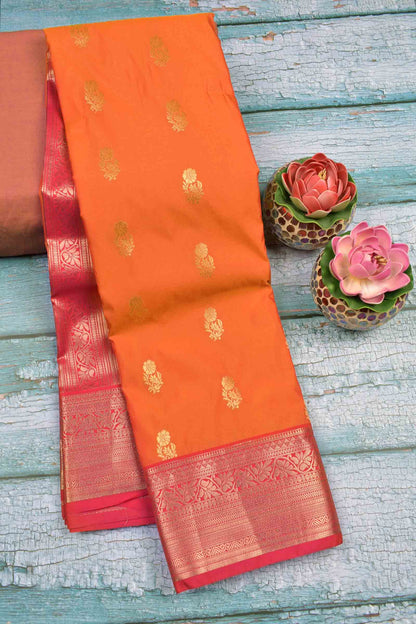 Golden Orange Semi Silk Mini Butta Zari Border Saree