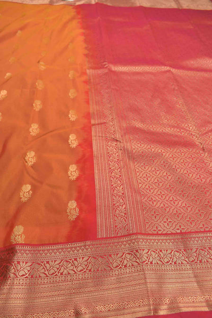 Golden Orange Semi Silk Mini Butta Zari Border Saree