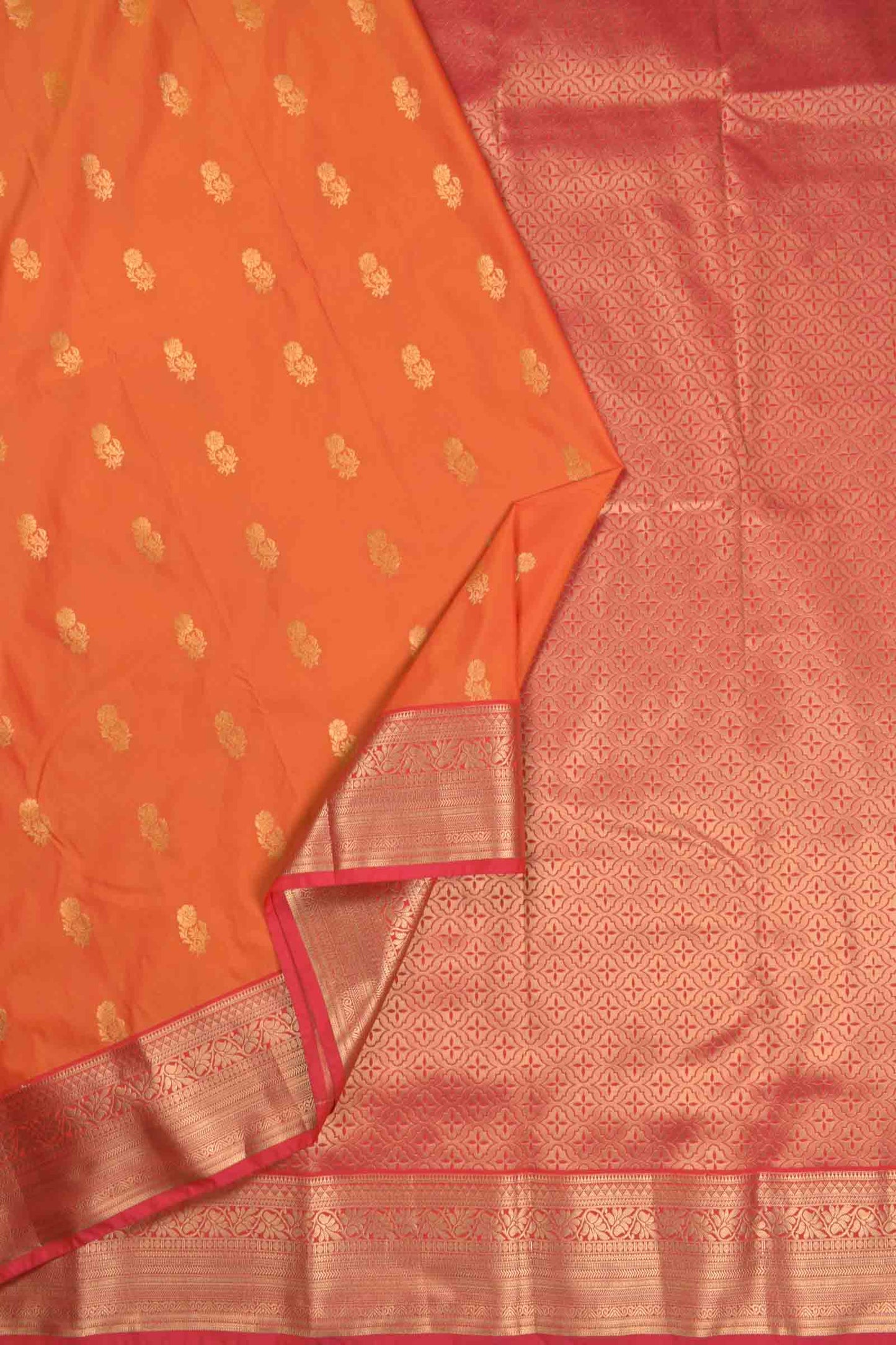 Golden Orange Semi Silk Mini Butta Zari Border Saree