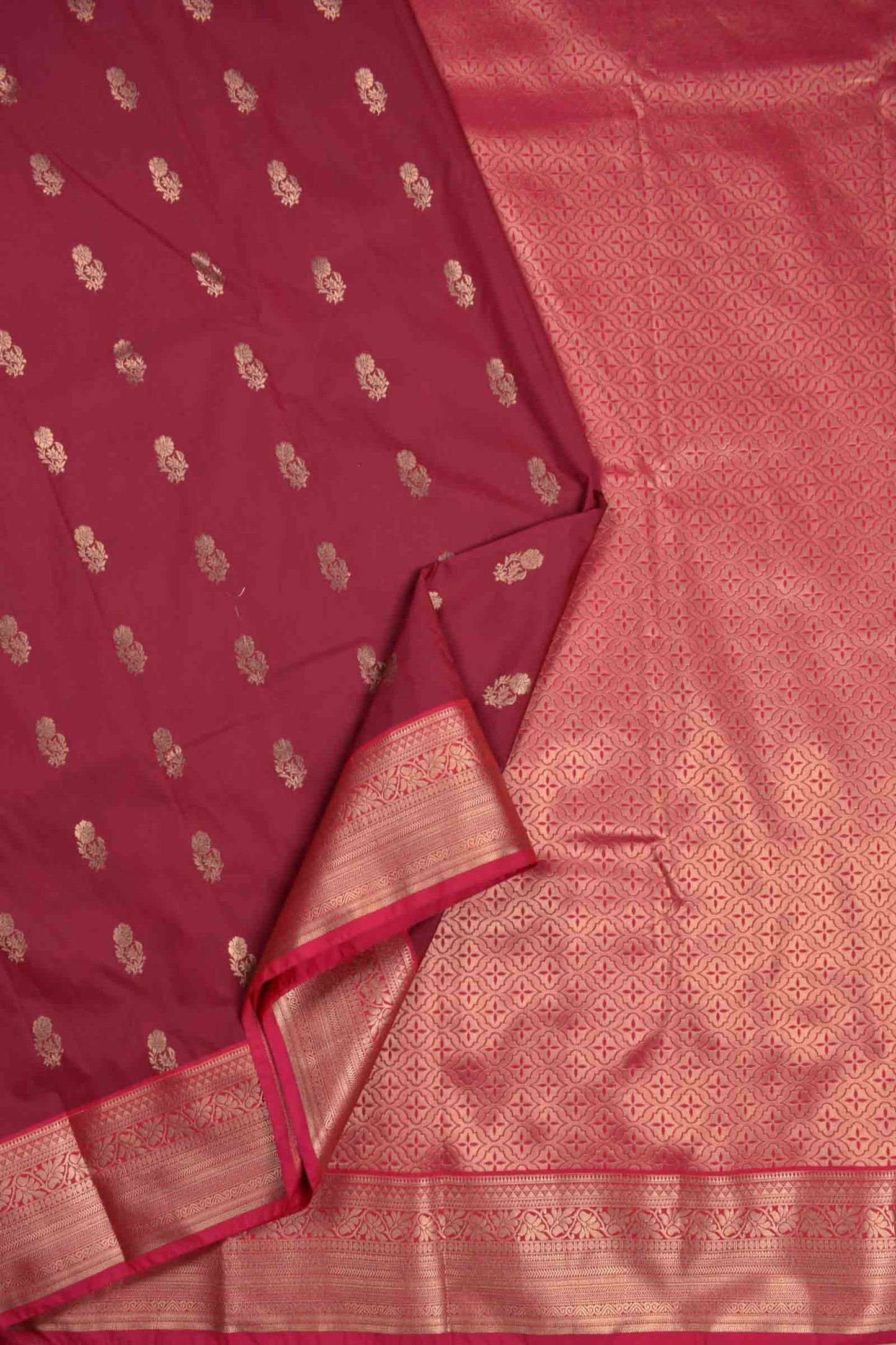 Dark Maroon Semi Silk Mini Floral Butta Zari Border Saree