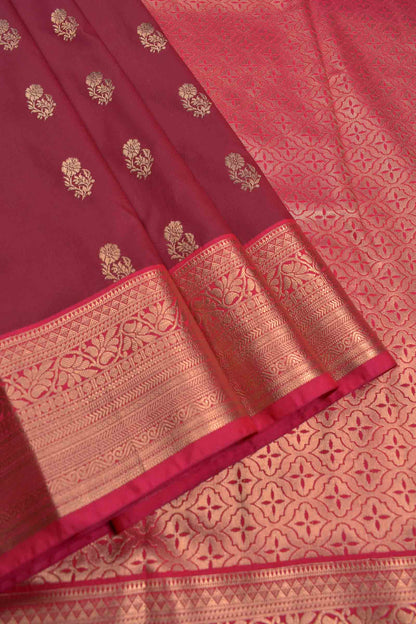 Dark Maroon Semi Silk Mini Floral Butta Zari Border Saree