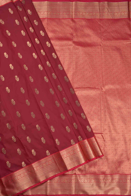 Dark Maroon Semi Silk Mini Floral Butta Zari Border Saree