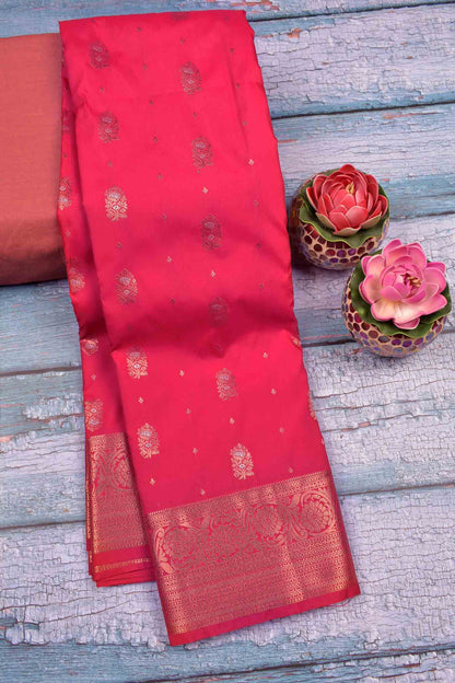 Crimson Pink Semi Silk Mini Butta Zari Border Saree