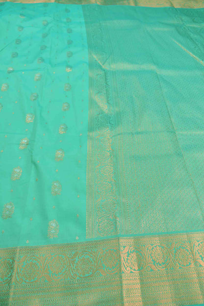 Turquoise Blue Semi Silk Mini Butta Zari Border Saree