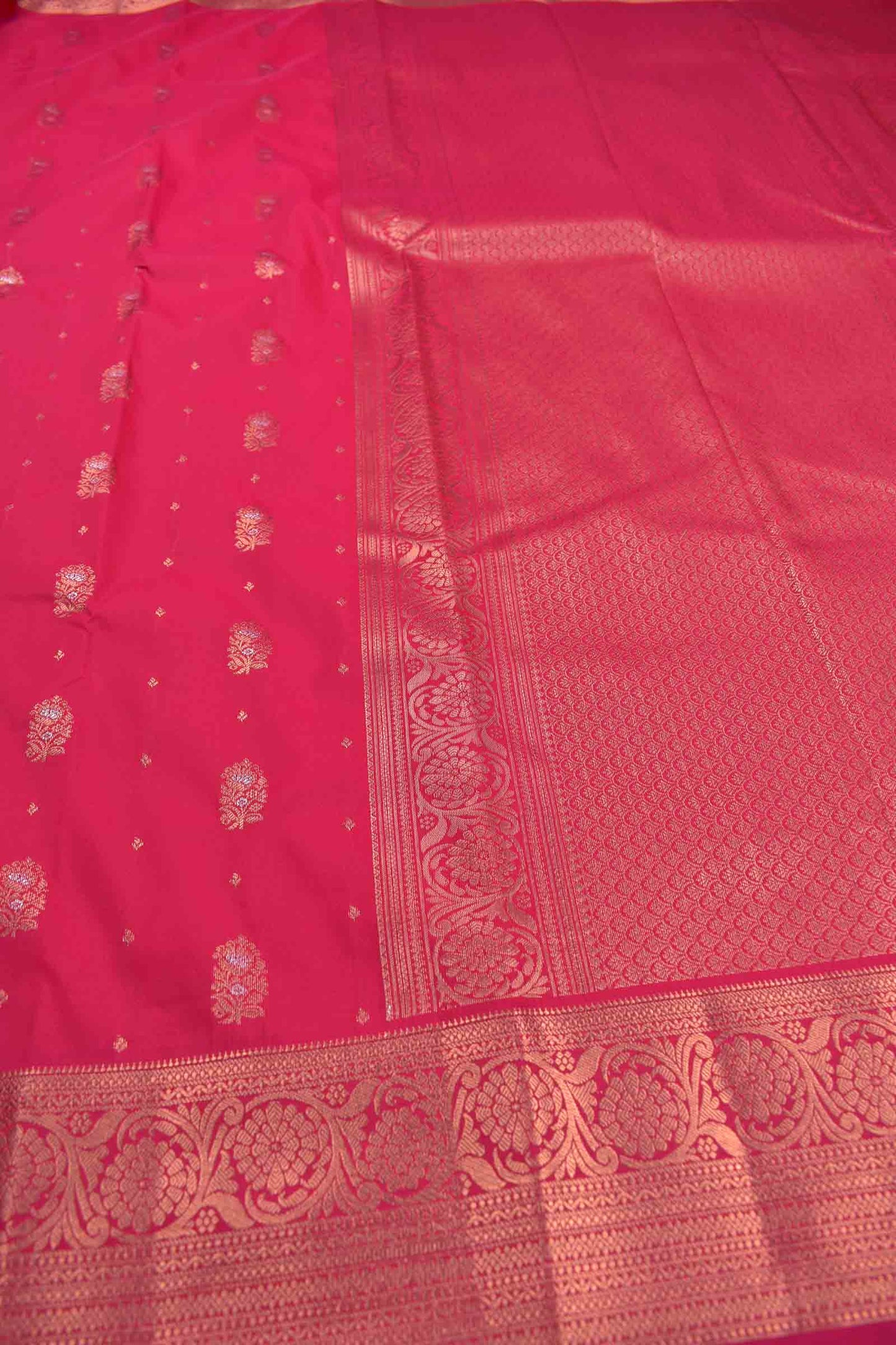 Crimson Pink Semi Silk Mini Butta Zari Border Saree
