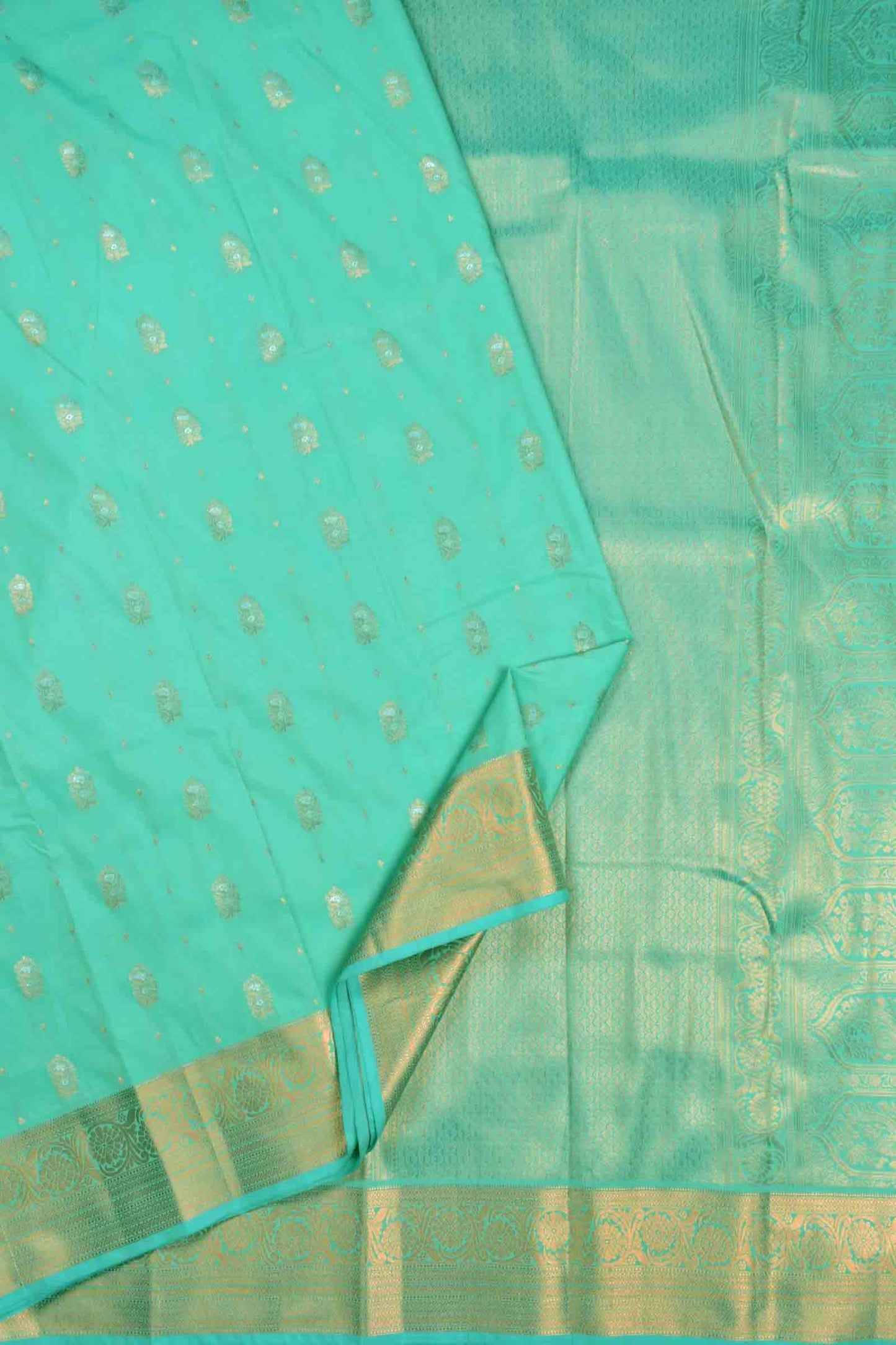 Turquoise Blue Semi Silk Mini Butta Zari Border Saree