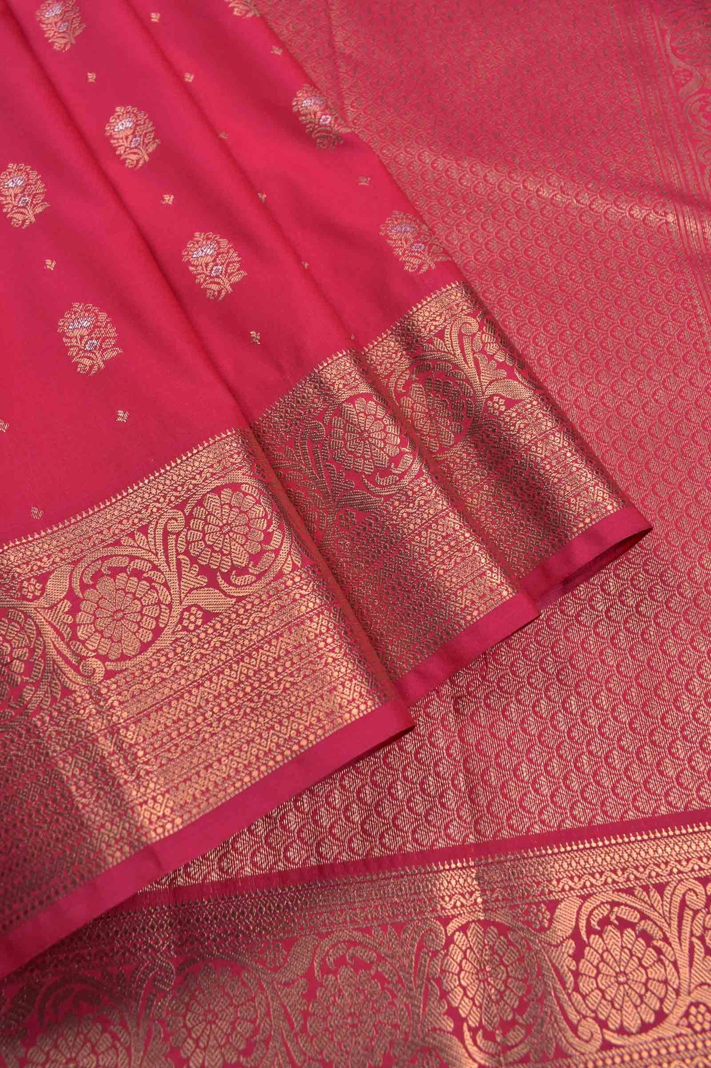 Crimson Pink Semi Silk Mini Butta Zari Border Saree