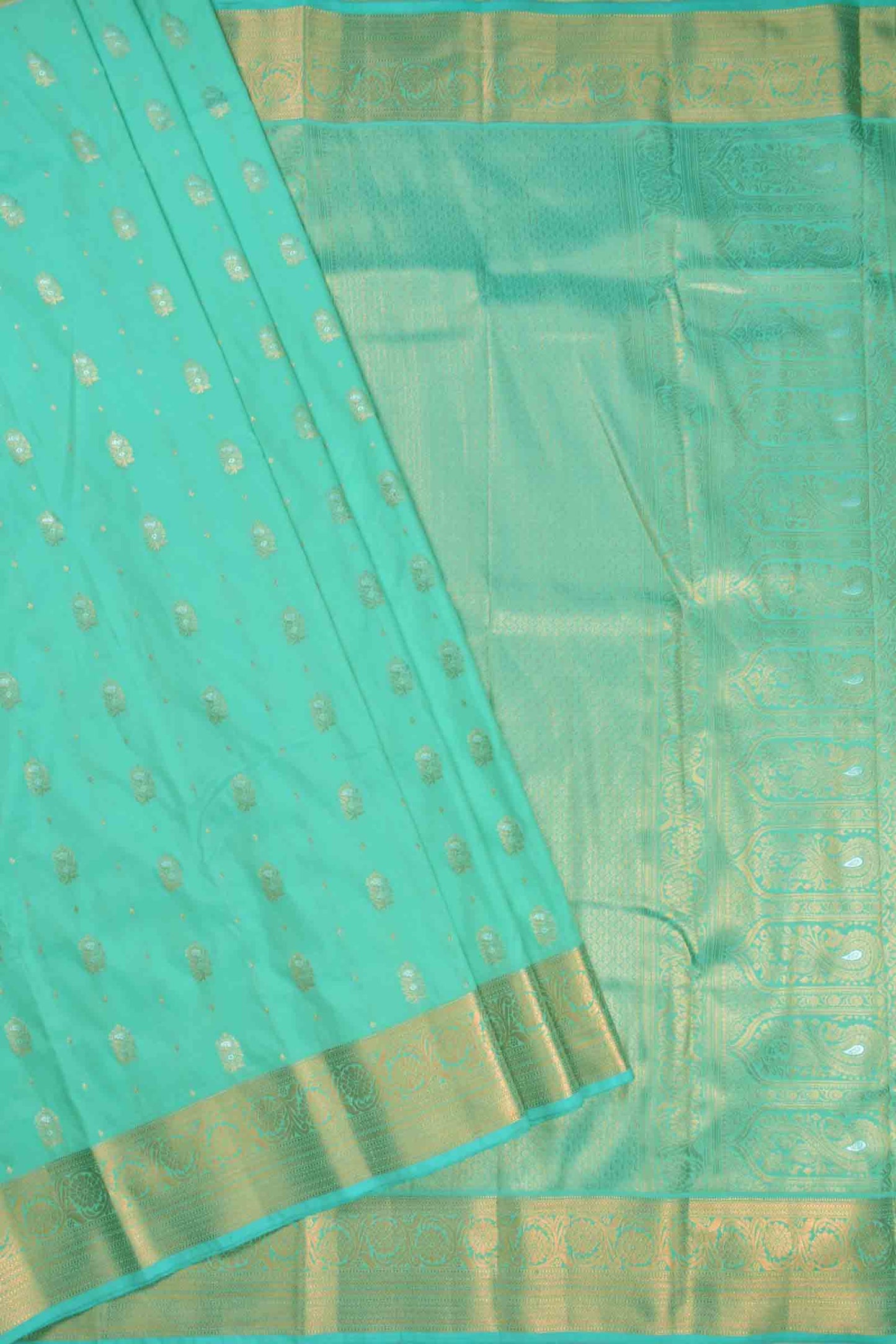 Turquoise Blue Semi Silk Mini Butta Zari Border Saree
