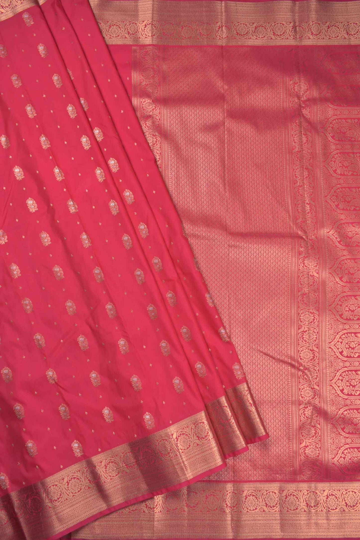 Crimson Pink Semi Silk Mini Butta Zari Border Saree