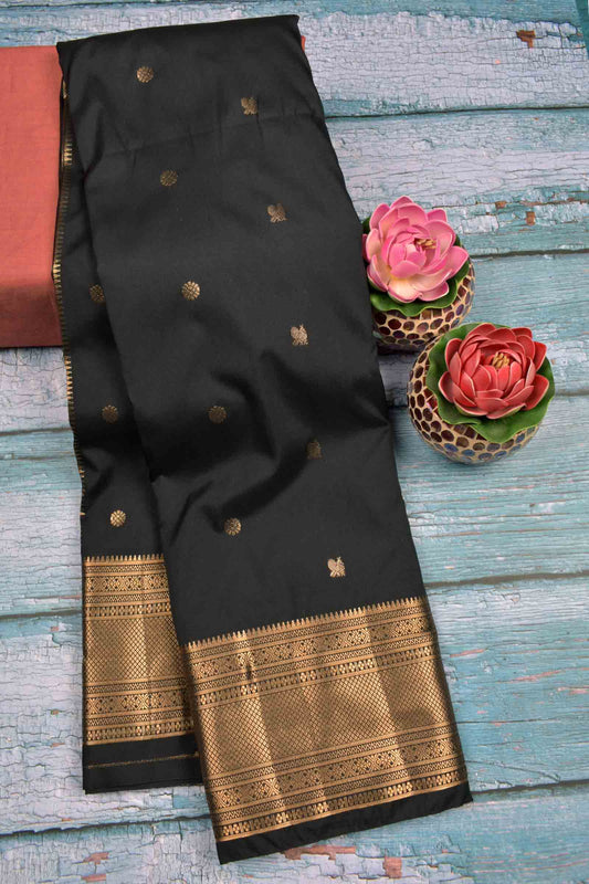 Black Semi Silk Mini Butta Zari Border Pallu Saree