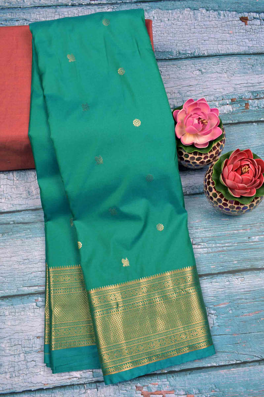 Green Semi Silk Mini Butta Zari Border Pallu Saree