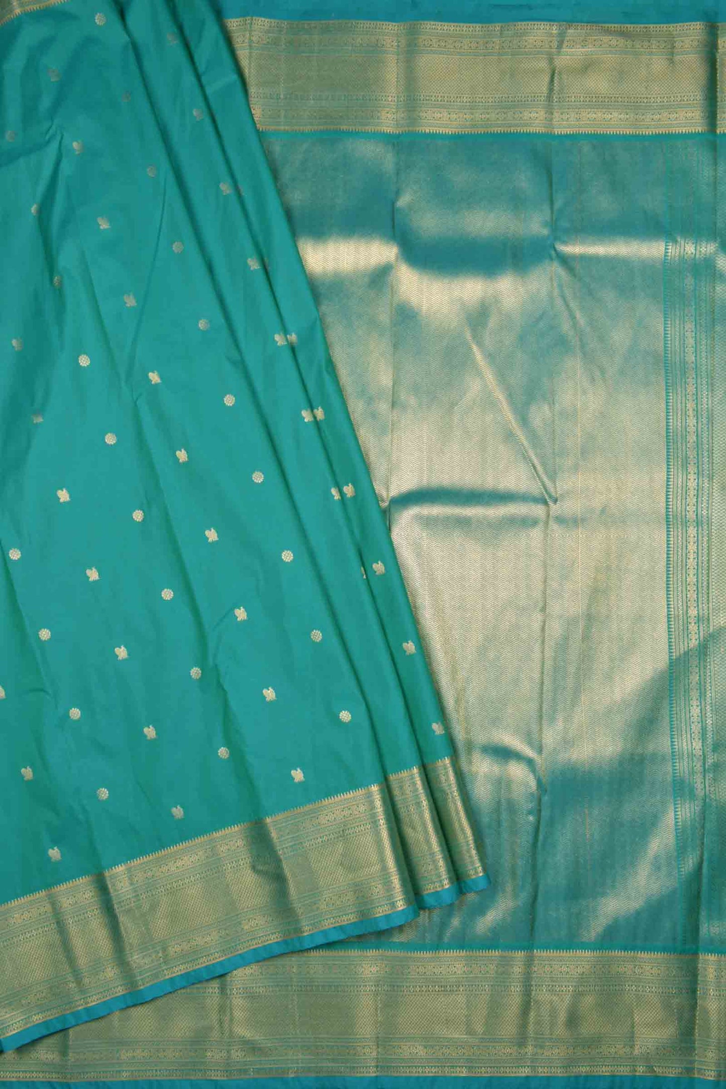 Green Semi Silk Mini Butta Zari Border Pallu Saree