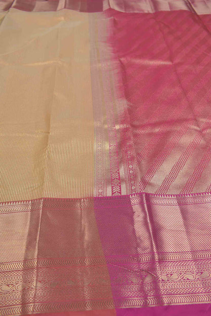 Peach Semi Silk Zari Little Checks Contrast Red Zari Border Pallu Saree