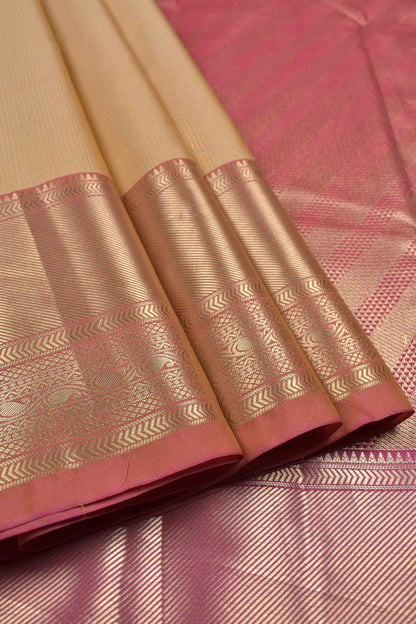 Peach Semi Silk Zari Little Checks Contrast Red Zari Border Pallu Saree