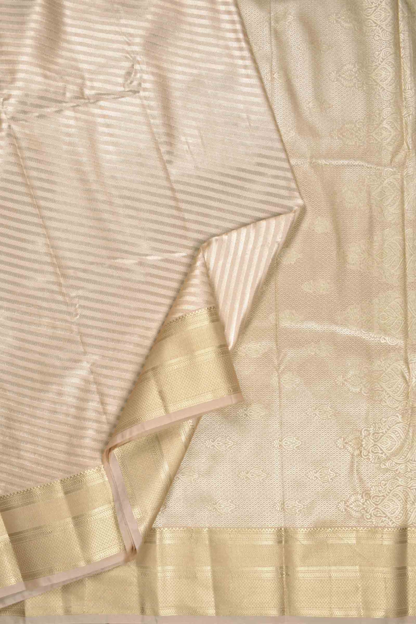 Light Sandal Semi Silk Self Zari Cross Lines Zari Border Saree