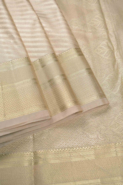 Light Sandal Semi Silk Self Zari Cross Lines Zari Border Saree