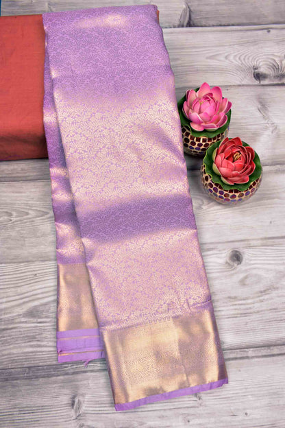 Golden Violet Semi Silk All Over Floral Jacquard Saree