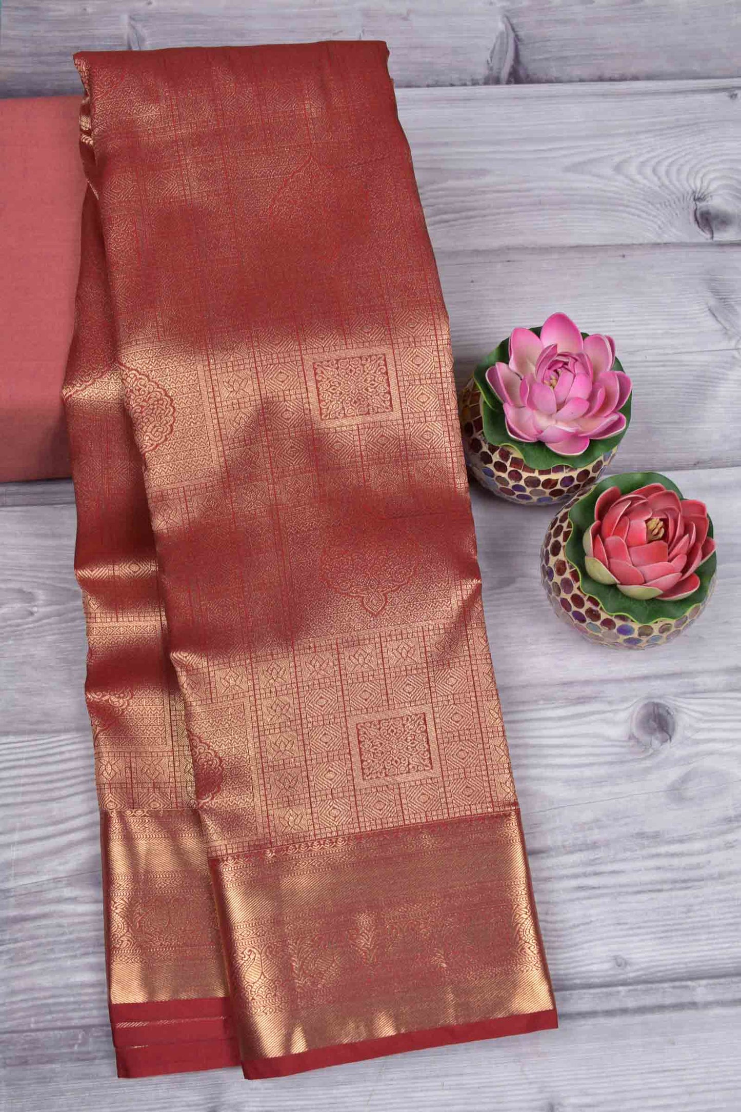 Golden Maroon Semi Silk Fancy Zari Border Saree