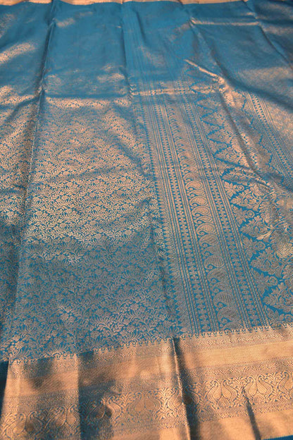 Golden Blue Semi Silk All Over Rich Jacquard Gold Border Saree